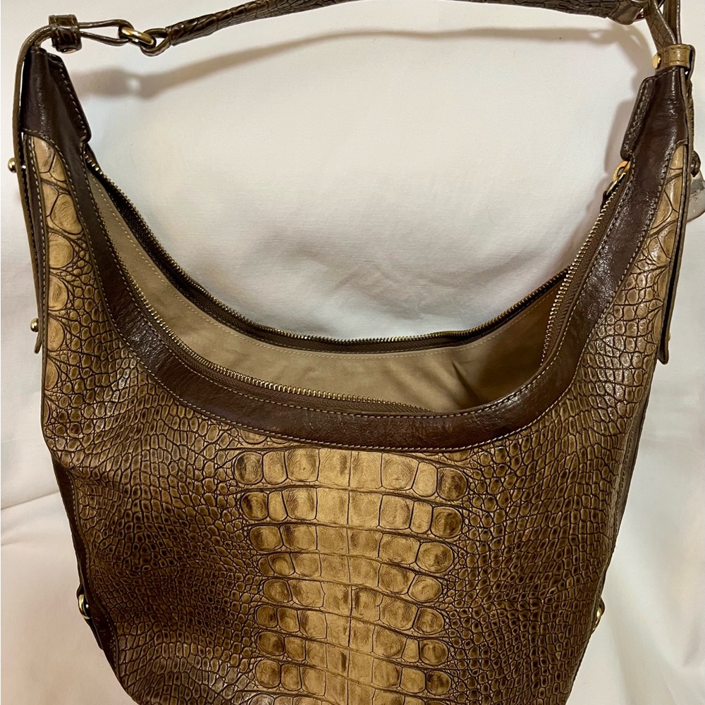 Pre-Owned Brahmin Brown Embossed Hobo Bag Leather Hobo